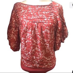 Intimately Free People Bodysuit Floral BOHO Pleated Pintuck Yoke Puff Sleeves S